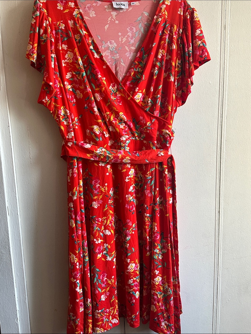 Leota Floral Faux Wrap Dress with Flutter Sleeves
